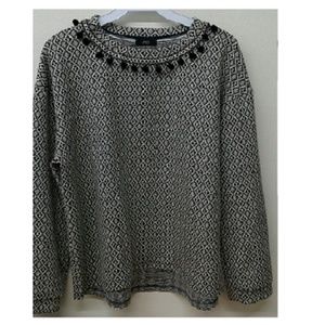 Franne Jacquard knit swetshirt tunic w pompom trim